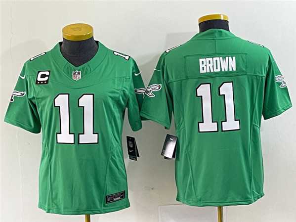 Women%27s Philadelphia Eagles #11 A. J. Brown Green 2023 F.U.S.E. With C Patch Stitched Football Jersey(Run Small)->women nfl jersey->Women Jersey
